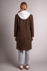 Tribal Women's Ultra-Soft Knit Coat With Removable Fooler Hoodie - Chocolate