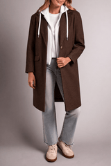 Tribal Women's Ultra-Soft Knit Coat With Removable Fooler Hoodie - Chocolate