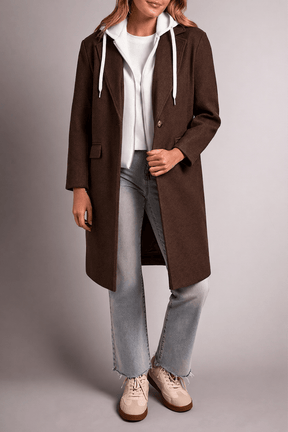 Tribal Women's Ultra-Soft Knit Coat With Removable Fooler Hoodie - Chocolate