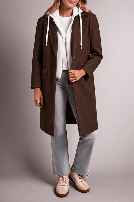Tribal Women's Ultra-Soft Knit Coat With Removable Fooler Hoodie - Chocolate