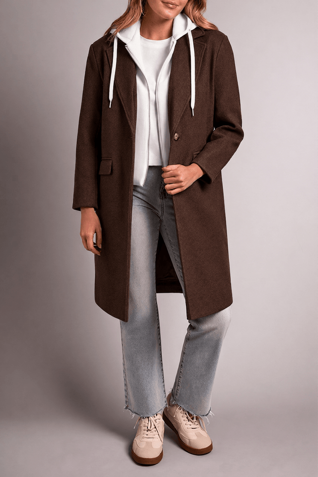 Tribal Women's Ultra-Soft Knit Coat With Removable Fooler Hoodie - Chocolate