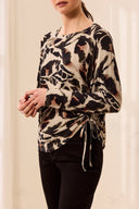 Tribal Women's Ultra-Soft LS Crew Neck Knit Top with Side Ruching - Dry Sand
