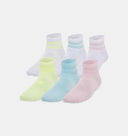 UA Boys/Girls Essential Quarter 6pk Socks - Pink/Yellow