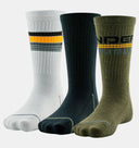 UA Youth Boys Phenom Crew 3pk Socks - Green/Assorted