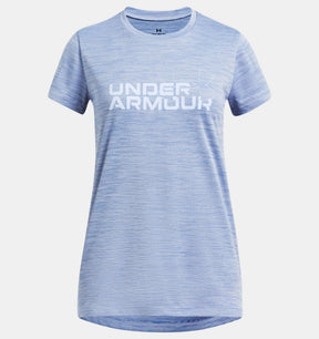 UA Youth Girls Tech Twist Wordmark Athletic T-Shirt - Tech Blue