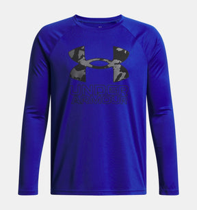Under Armour Youth Boys Tech Hybrid Print LS T-Shirt - Royal/Black