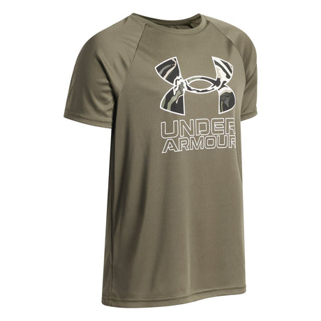 Under Armour Youth Boys Tech Hybrid Print SS T-Shirt - Marine Green