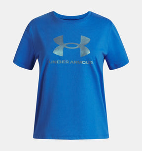 Under Armour Youth Girls Rival Shimmer SS T-Shirt - Blue Atlantis