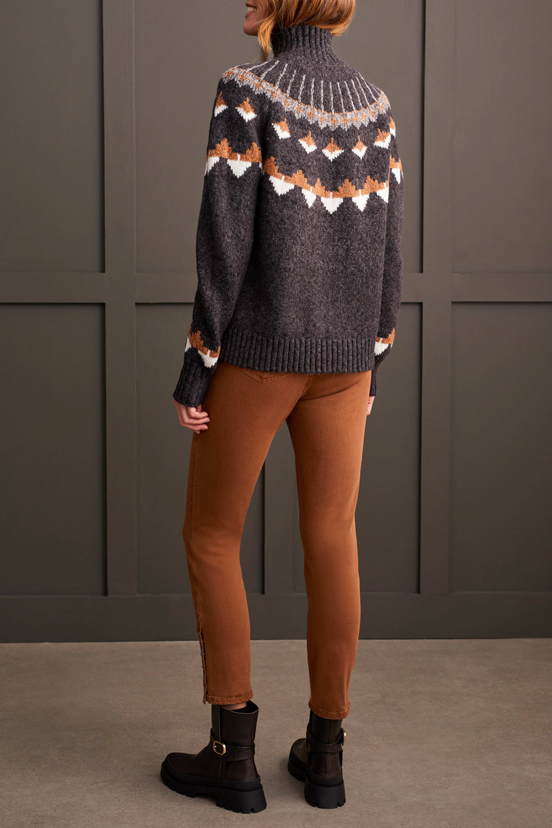 Tribal Women's Mock Nk Intarsia Sweater