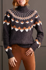 Tribal Women's Mock Nk Intarsia Sweater