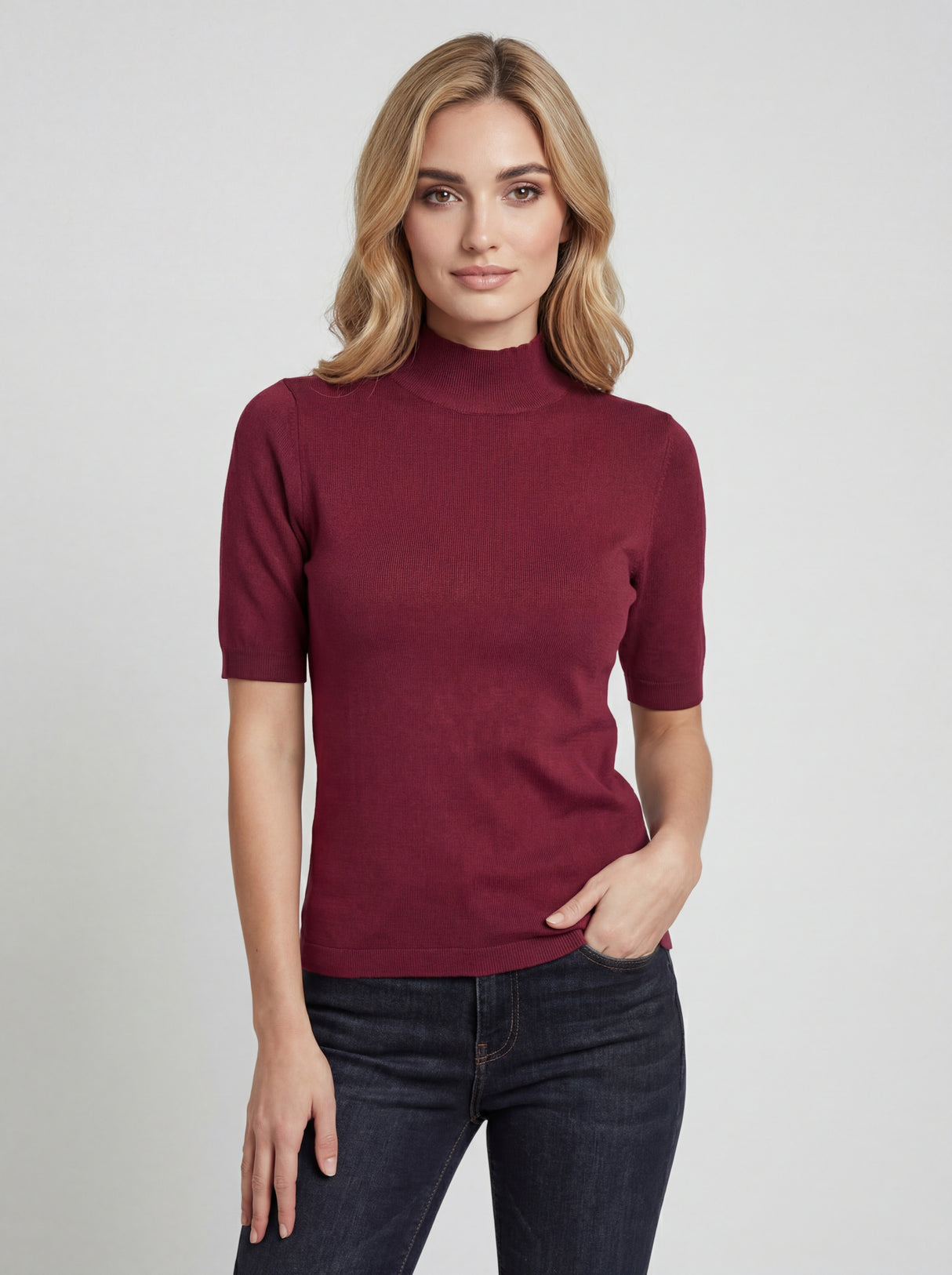 CYC Women's Short Sleeve Mock Neck Top