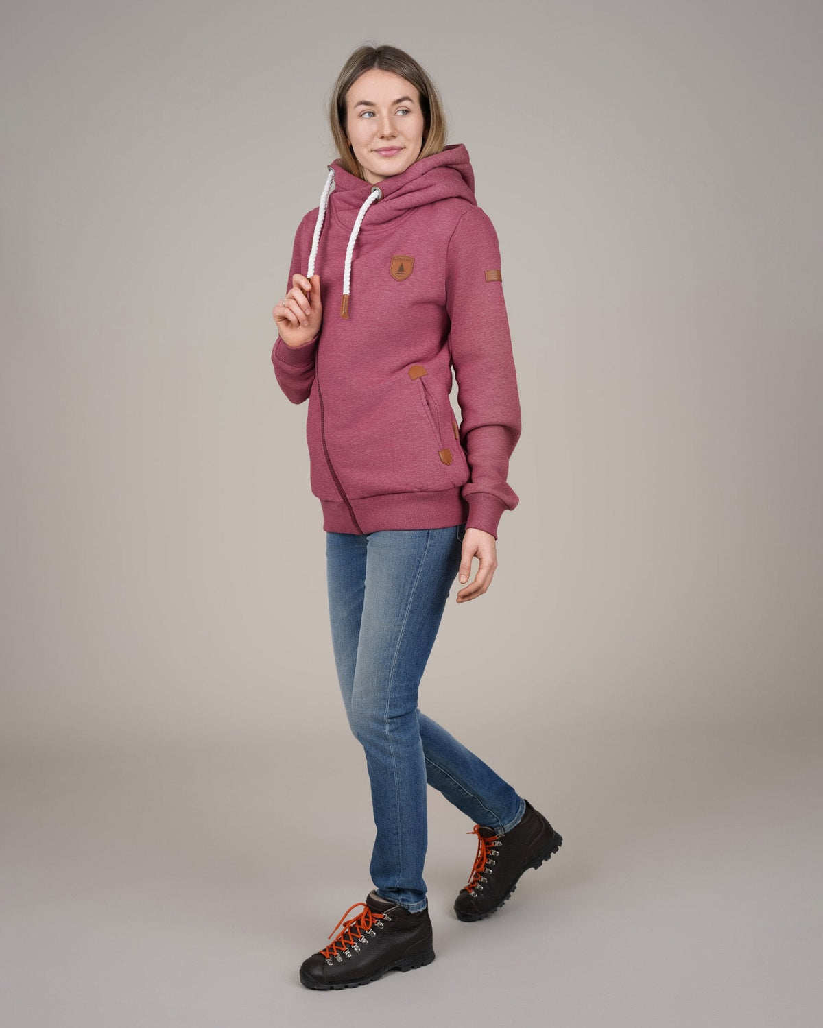 Wanakome Women's Athena Asymmetric Full Zip Hoodie - Burnt Berry