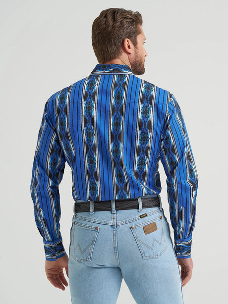 Wrangler Men's Checotah Western Long Sleeve Shirt - Blue Multi
