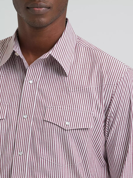 Wrangler Men's Wrinkle Resist Long Sleeve Snap Shirt - Wine