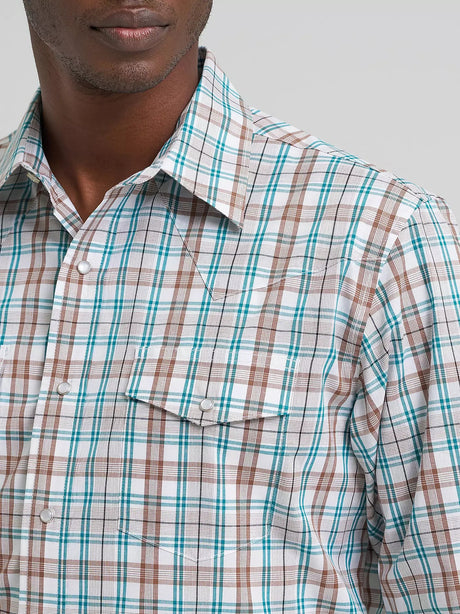 Wrangler Men's Wrinkle Resist Long Sleeve Snap Shirt - Turquoise Multi
