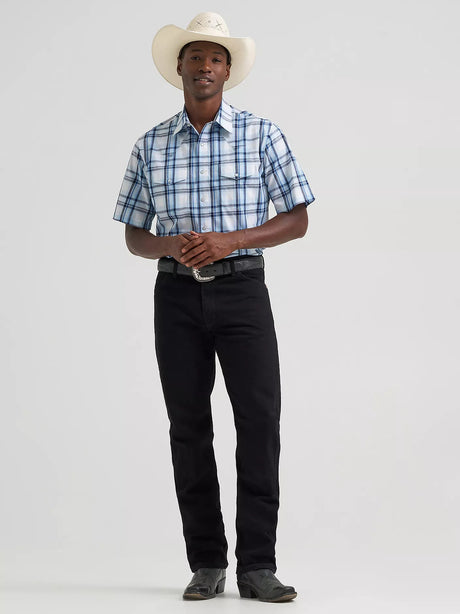 Wrangler Men's Wrinkle Resist Short Sleeve Snap Shirt - Blue