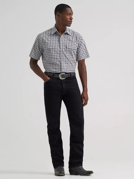 Wrangler Men's Wrinkle Resist Short Sleeve Snap Shirt - Black